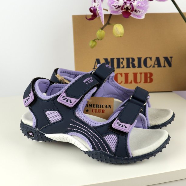 Босоножки детские для девочки American Club синие с сиреневым