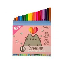 Фломастери Yes 18 кольорів Pusheen амортизуючі — дитячі незламні фломастери для школи та творчості