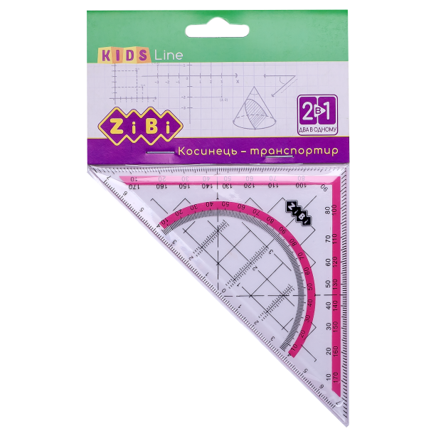 Угольник 2 в 1,140мм, 90°/45°, с розовой полоской, блистер, KIDS Line ZB.5623-10