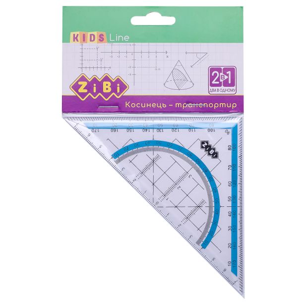 Угольник 2 в 1,140мм, 90°/45°, с голубой полоской, блистер, KIDS Line ZB.5623-14