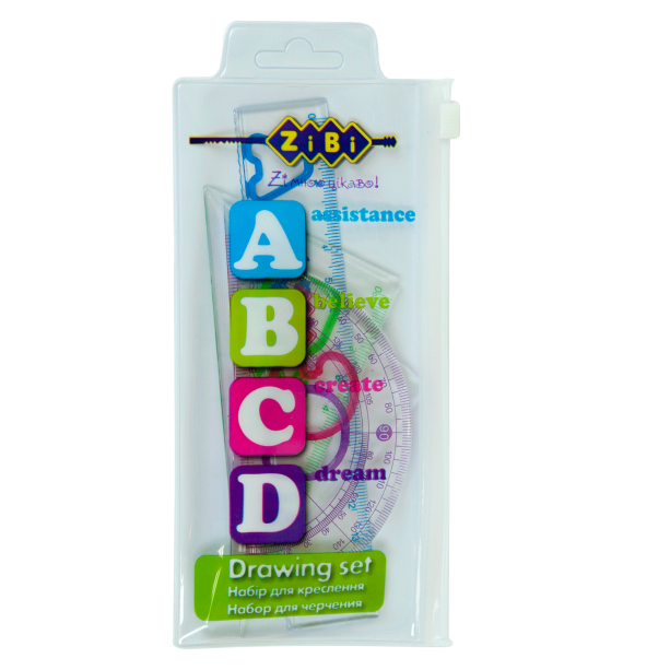 Комплект ABCD: Линейка 15см, 2 угольника, транспортир, прозрачный ZB.5684