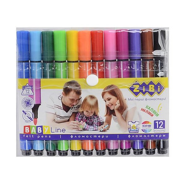 Фломастеры на водной основе 12 цв., Jumbo, тм Zibi