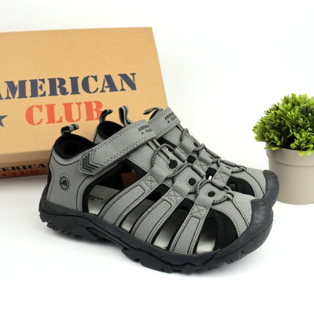 Серые подростковые босоножки American Club — легкие летние сандалии для подростков