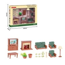 Игровой набор кукольной мебели: гостиная диван, кресла, камин, телевизор