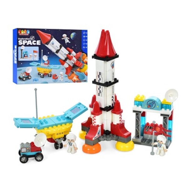 Игрушка Конструктор JDLT космическая ракета, луноход, база, фигурки,126 деталей,в коробке55-42-10см KM5455