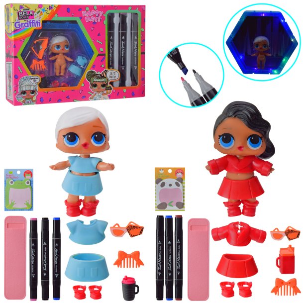 Игрушечный набор Bela dolls граффити, 3 ручки, можно разрисовать платье куклы, коробка 21,2*6,5*17,5см BL1184