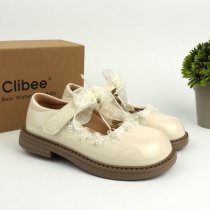 Лаковые школьные туфли для девочки с ремешком бежевые Clibee