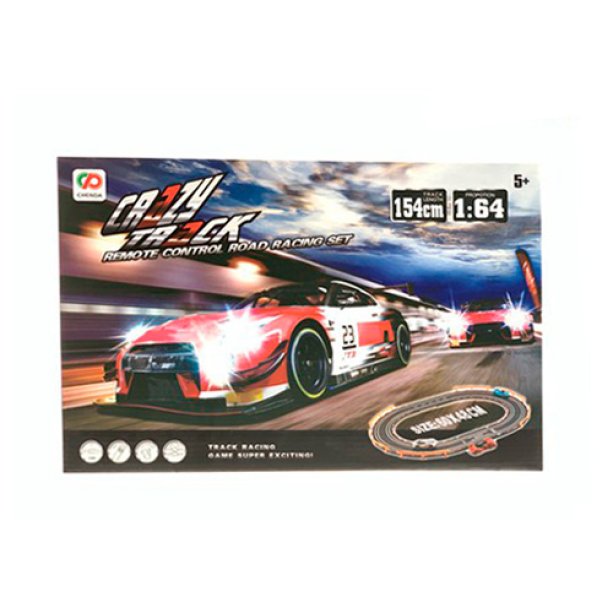Игрушка Трек 60-48см, 1:64, длина 154 см, ручной генератор, машинка 2 штуки 8см, в коробке KM9018B