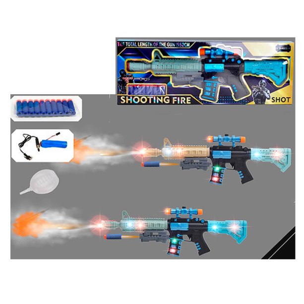 Игрушечный автомат 51 см на аккумуляторе с эффектом пара дыма: подвижное дуло, звук, свет, 10 мягких шаров-присосок, USB