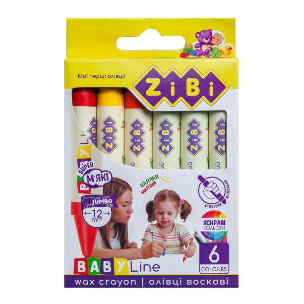 Карандаши восковые 6 цветов, круглый корпус, Super Jumbo Baby Line ZB.2484 тм ZiBi