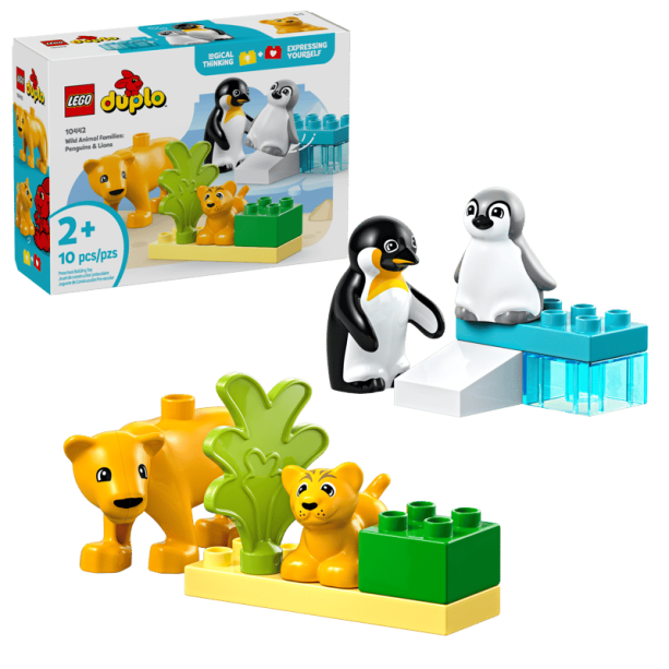 Развивающий набор LEGO DUPLO Семейства животных, фигурки львов и пингвинов для обучения и игры
