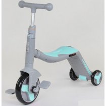Дитячий самокат велобег велосипед 3 в 1 Best Scooter світло, 8 мелодій, колеса PU, переднє колесо d 20 см, задні d 11 см, сірий