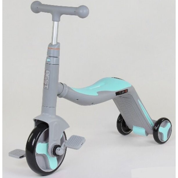 Дитячий самокат велобег велосипед 3 в 1 Best Scooter світло, 8 мелодій, колеса PU, переднє колесо d 20 см, задні d 11 см, сірий