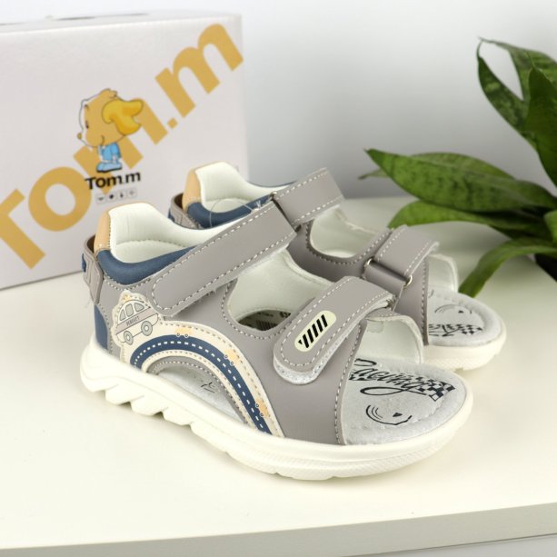 Серые Босоножки для мальчика с закрытой пяткой и кожаной стелькой Tomm