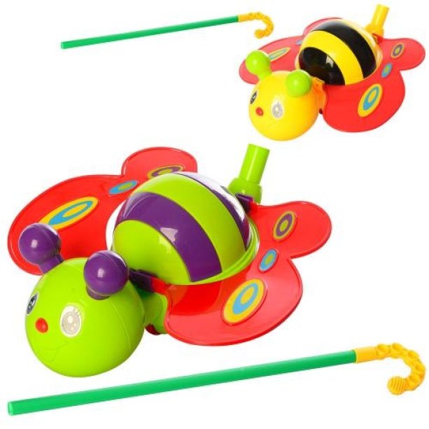 Игрушка Каталка бабочка, на палке 40см, 21см, двигает крыльями, звук, 2 цвета, в кульке, 21-12-10см KM0376M