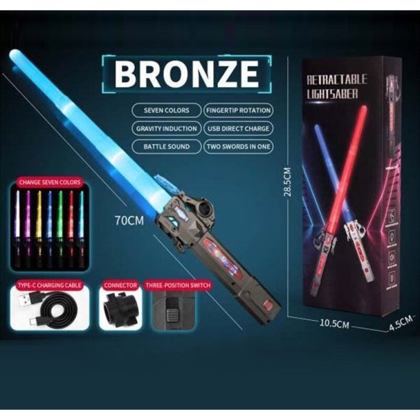 Меч Bronze 70 см — подсветка, звуки, USB Type-C, изменение цветов, беззвучный режим, реагирует на движение, в коробке