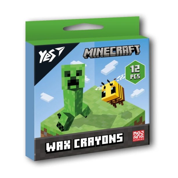 Набор карандашей восковых YES, 12 штук, серия Minecraft, для рисования и творчества, яркие цвета.