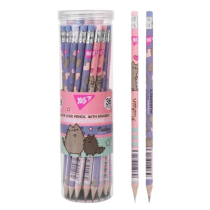 Карандаш YES графитовый Pusheen, круглый, с ластиком, набор 36 штук, 2 вида дизайна.