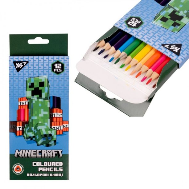 Набор цветных карандашей YES Minecraft, 12 цветов, для школы и художественных проектов