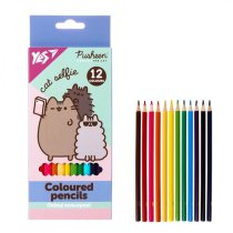Карандаши цветные YES серия Pusheen, 12 штук, набор для рисования, качественная древесина.