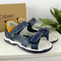 Дитячі босоніжки шкіряні сині на липучках blue-khaki Clibee