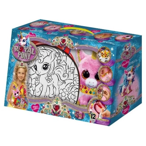 Креативное творчество Royal Pony сумка-раскраска, мягкая игрушка, аксессуары, акриловая краска, кисточка, в коробке KMRP-01-08U