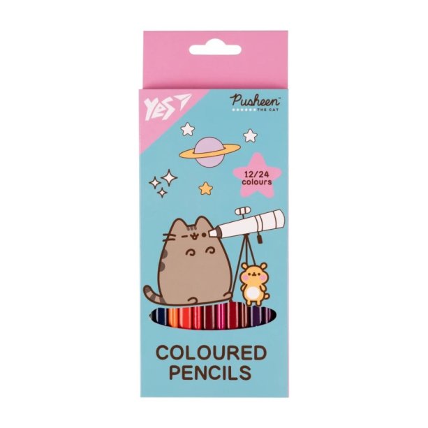 Набор цветных карандашей YES Pusheen Cheek, 12 и 24 цветов по выбору, для школы и творческих проектов
