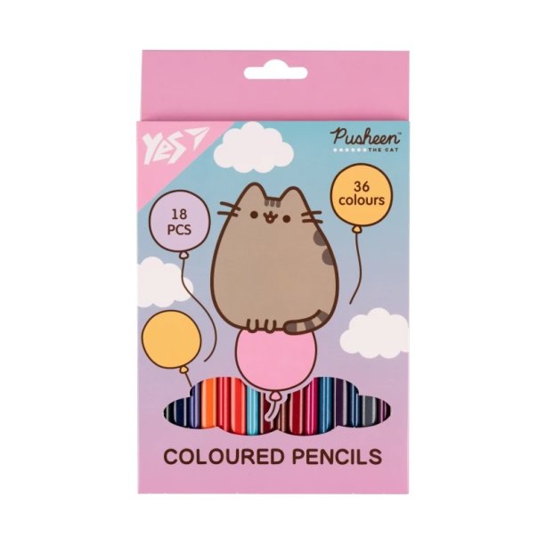 Цветные карандаши YES Pusheen Balloons, 18/36 цветов, для рисования и творчества, яркие и насыщенные.