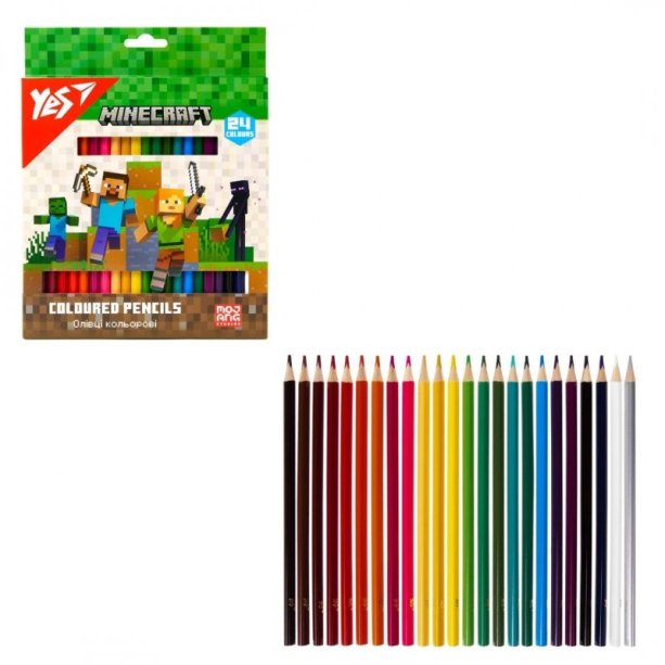 Набор карандашей для рисования YES Minecraft, 24 цвета, тематическое оформление, для школьников