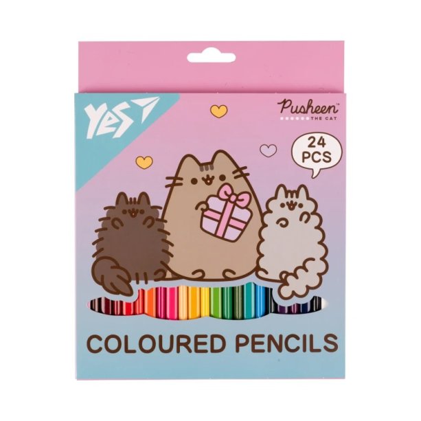 Цветные карандаши YES Pusheen Stormy and Pip, 24 цветов, для рисования и творчества, яркие и насыщенные.