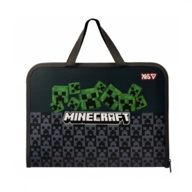 Папка-портфель YES FC А4, дизайн Minecraft Creepers, на молнии, с тканевыми ручками
