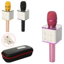 Музыкальный микрофон на аккумуляторе, Bluetooth соединение, USB порт, микс цветов, в футляре, 28-11,5-7 см