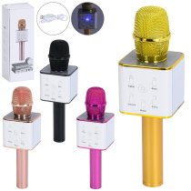 Музичний мікрофон на акумуляторі, Bluetooth з\'єднання, USB порт, мікс кольорів, у футлярі, 28-11,5-7 см