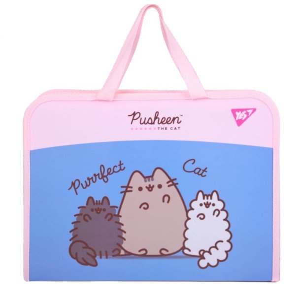 Папка-портфель YES FC А4, дизайн Pusheen, на молнии, с тканевыми ручками