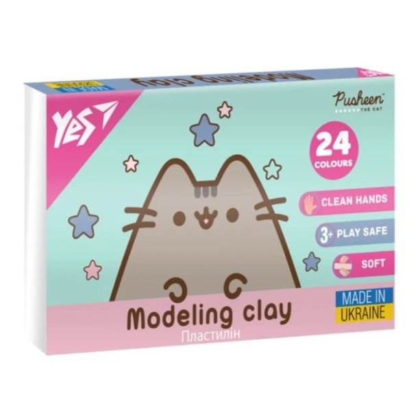 Пластилин для лепки YES Pusheen, 24 цветов, 480 г, безопасный и мягкий