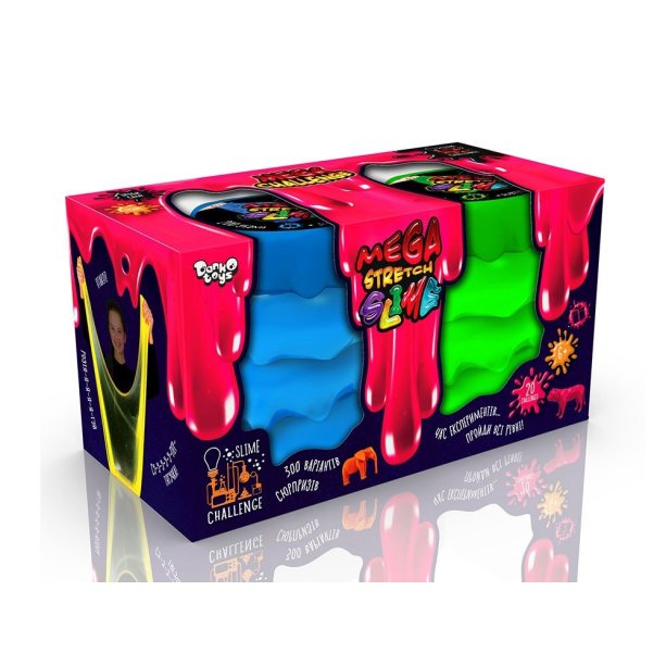 Вязкая масса Mega Stretch Slime 2 банки укр тм Danko Toys KMSLM-11-01U, 02U