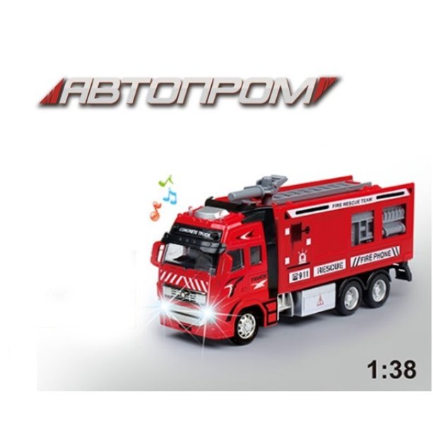 Машина металлическая Автопром 1:38, пожарная охрана, батарейки, мир.,звук, коробка  KMAP7513A