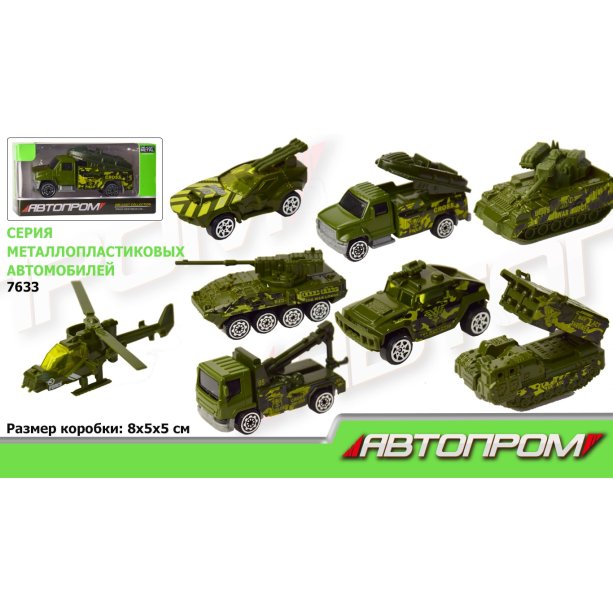 Машинка військова АВТОПРОМ в асортименті, коробка 8*5*5 см