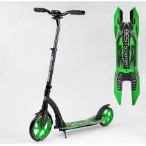 Міський двоколісний самокат Best Scooter зелений колеса PU - переднє 23 см, заднє - 20 см, 1 амортизатор, широкий кермо, затиск керма