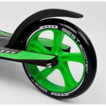 Міський двоколісний самокат Best Scooter зелений колеса PU - переднє 23 см, заднє - 20 см, 1 амортизатор, широкий кермо, затиск керма