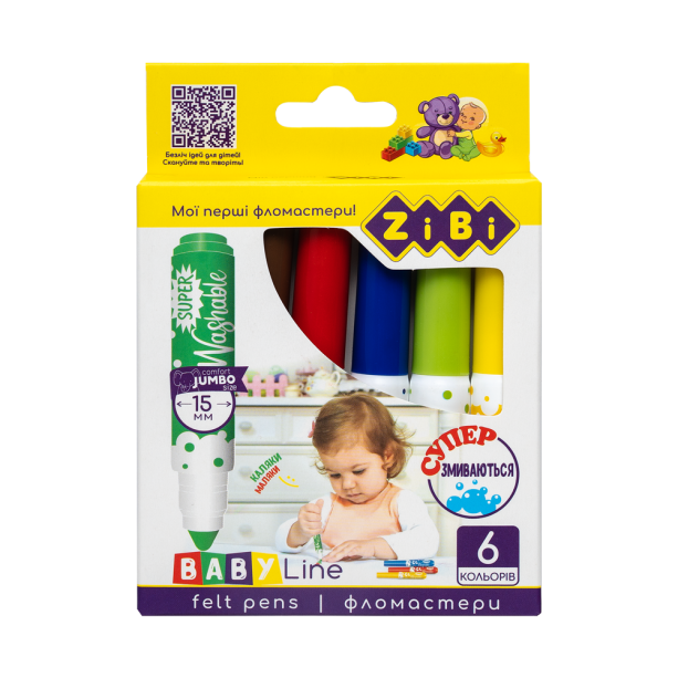 Фломастеры 6 цветов Jumbo Superwashable BABY Line ZB.2816