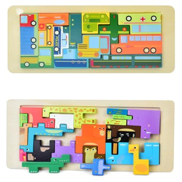 Деревянная игрушка Пазлы MD 0725 2 вида животные, транспорт, в пакете, 30-12,5-1см KMMD0725