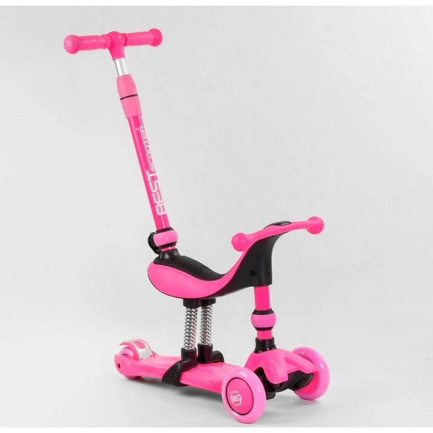 Детский самокат трансформер 3 в 1 Best Scooter со световыми колесами и амортизаторами.