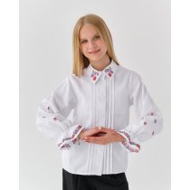 Вишита лляна сорочка для дівчинки, білий колір, довгий рукав