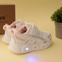 Модні дитячі кросівки Clibee з LED підошвою, застібка липучка, білий і рожевий колір