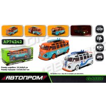 Машина металева Автопром Volkswagen T1 Bus, 2 кольори, масштаб 1:32, світло, звук, двері відчиняються, 19,5-9-9 см