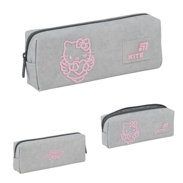 Пенал шкільний м'який Kite Hello Kitty для дівчаток сірий колір